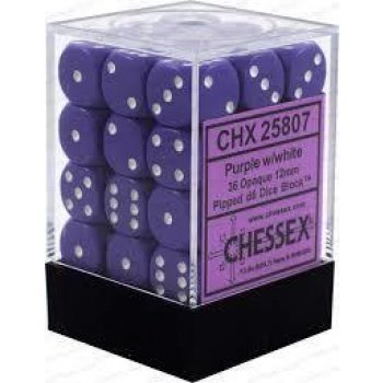 Chessex Opaque 12mm d6 with pips Dice Blocks (36 Dice) - Purple w/white